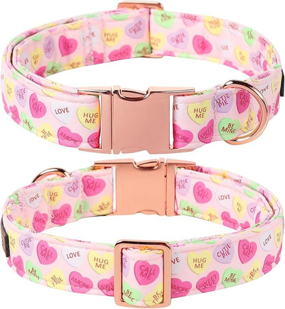Lionet Paws Valentine's Pink Dog Collar, Cute Heart Dog Collar for Large Dogs, Adjustable Cotton Pet Collars for Large Dogs