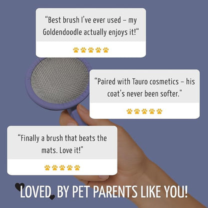 Tauro Pro Line Dog Brush for Shedding - Goldendoodle, Labradoodle & Poodle Long or Medium Hair - Slicker Brush for Dogs & Cat Grooming, Round Flexible Cushion & Non-Slip Grip (Size M - Purple)