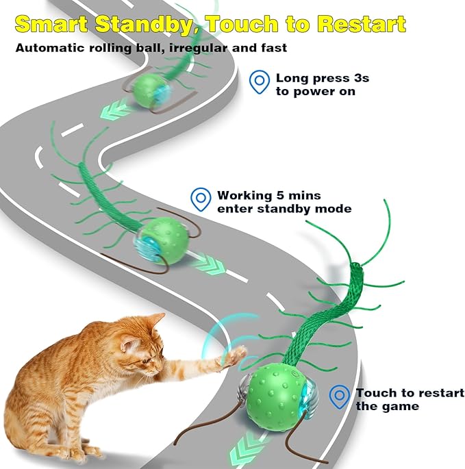 Saolife Interactive Cat Toys for Indoor Cats, Moving Cat Ball with Tail, Fast Rolling on Carpet, Chirping & Motion Activate Toy for Bored Indoor Adult Cats