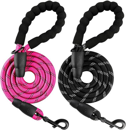 BARKBAY Dog Leashes for Large Dogs Heavy Duty Dog Leash 2 Pack 5 FT with Comfortable Padded Handle Highly Reflective Threads for Medium Large Dogs Walking Training Running (5FT-1/2,Fushcia+Black)
