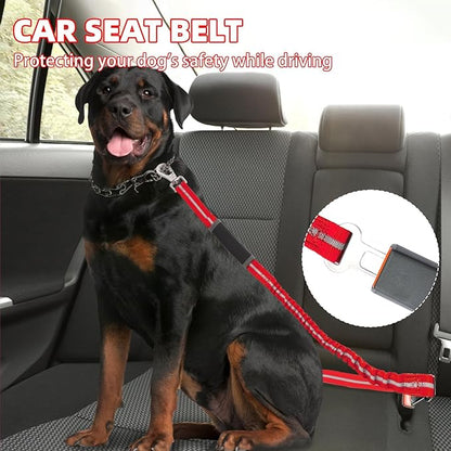PUPTECK Heavy Duty Bungee Leash for Medium Large Dogs, No Pull Tactical Dog Leash with Double Handles for Training, Reflective with Car Seatbelt and Quick Release Buckle, Red