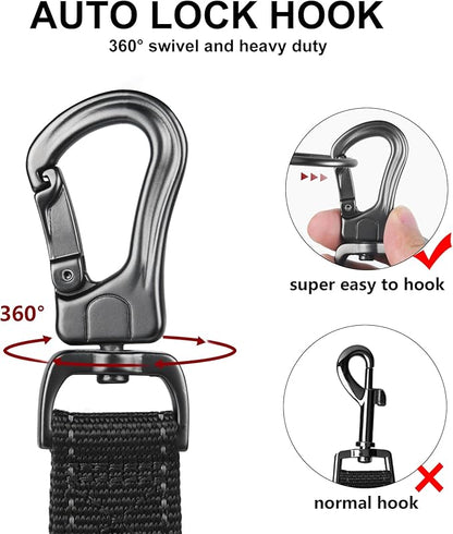 TwoEar 5FT 1IN Strong Black Dog Leash with 2 Padded Handles, Traffic Handle Extra Control, Comfortable Soft Dual Handle, Auto Lock Hook, Reflective Walking Lead for Small Medium and Large Dogs