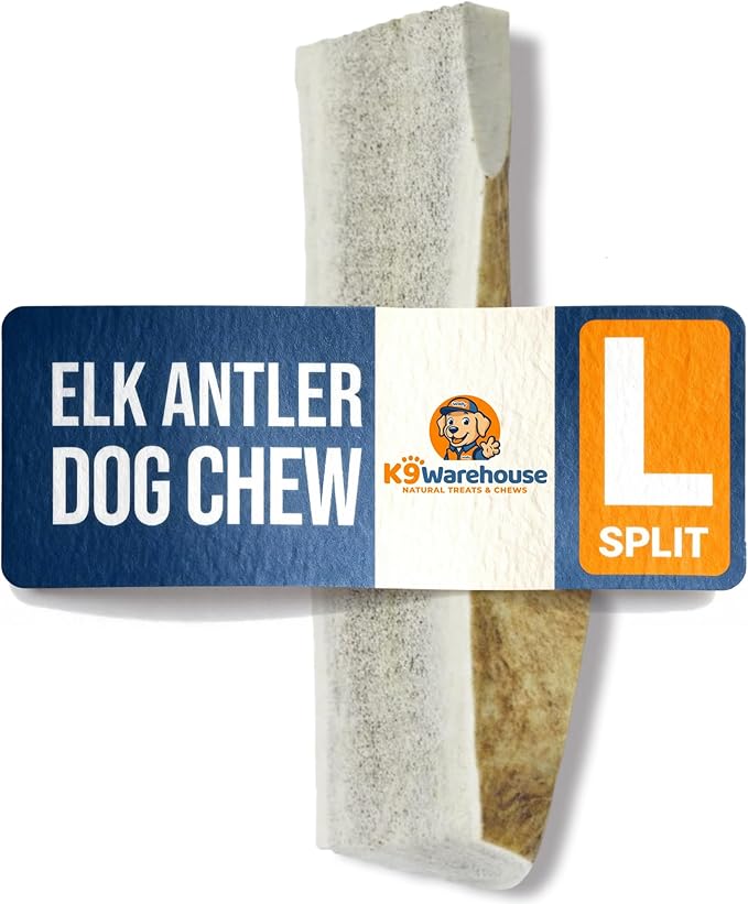 K9warehouse Natural Split Elk Antlers for Dogs - Premium Grade Dog Antler Chews - Long-Lasting Deer Antles Ideal for Aggressive Chewers - Safe USA Sourced Chew for Medium and Large Dogs - 1 Pack