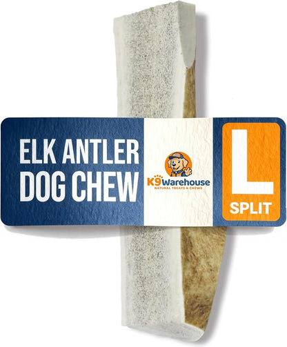 K9warehouse Natural Split Elk Antlers for Dogs - Premium Grade Dog Antler Chews - Long-Lasting Deer Antles Ideal for Aggressive Chewers - Safe USA Sourced Chew for Medium and Large Dogs - 1 Pack