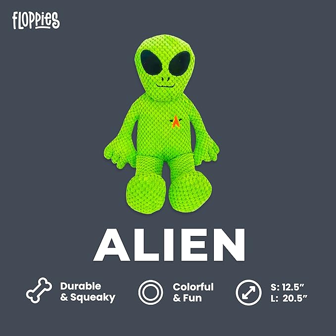 fabdog Floppies Plush Dog Toy - Cute & Durable Squeaky Dog Toys - Best Squeak Toy for Puppies and All Breeds | Ideal Pet Gift| Small Alien