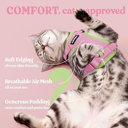 rabbitgoo Cat Harness and Leash for Walking, Escape Proof Soft Adjustable Vest Harnesses for Cats, Easy Control Breathable Reflective Strips Jacket, Pink&Light Green, S