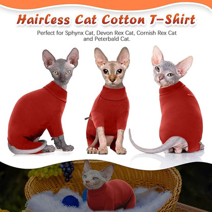 ROZKITCH Hairless Cat Clothes, Breathable Soft Cat Jumpers for Cats Only, Cat Coat with Four Legs, Warm Cat Sweater Cat T-Shirt Cat Pajamas Jumpsuit Vest Cornish Rex Devon Rex Peterbald Red XL