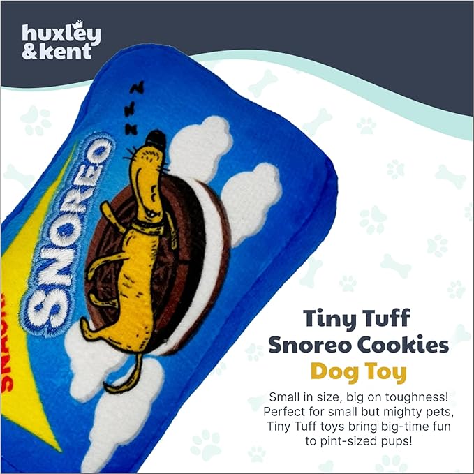 Huxley & Kent Funny Dog Toy w/Squeaker – Power Plush Squeaky Dog Toys for Small Dogs – Durable Small Stuffed Animal for Indoor Play & Fetch - Tiny Tuff Snoreo Cookies