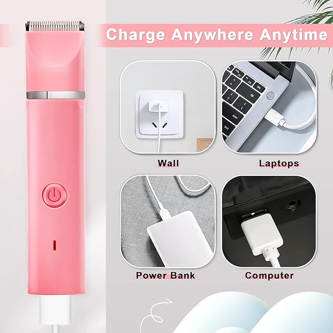Veeconn Dog Grooming Clippers Kit-Electric Rechargeable Cat Trimmer Tools-Cordless Quiet Pet Nail Paw Grinder-4 in 1 Multifunctional Low Noise Shaver-Razor for feet Face Ears Toenail Eye（Pink）
