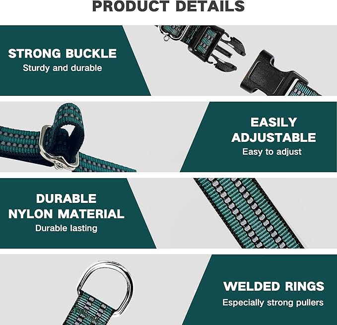 Hikiko Martingale Dog Collars Reflective Nylon Dog Collar with Quick Release Buckle Adjustable Training No Slip Dog Collar (Medium, Dark Green)
