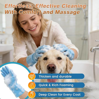7 Pcs Bathing Kit with Storage Bag for Dogs & Cats Includes Pet Grooming Gloves, Dog Bath Brush & Finger Toothbrush All-in-One Pet Care (Ocean Blue)
