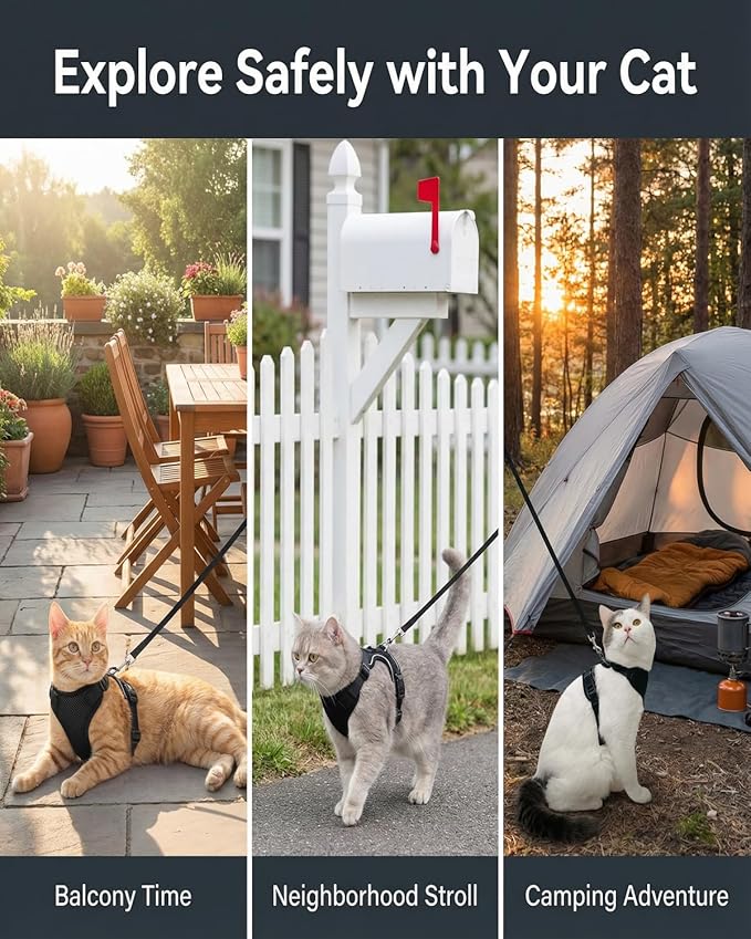 Luxelle 2 Pack Escape-Proof Cat Harness and Leash Set for Walking – Adjustable No Pull Soft Vest with Easy-Wear Buckle, Reflective Straps, Breathable Mesh – Outdoor Travel Harness for Cats & Kittens