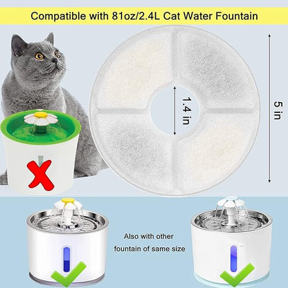 Cat/Pet Water Fountain Filters, 12 Pieces Set Pack of 8 Replacement Filter Fit for 81oz/2.4L, 3 Filtration System with 4 Pre-Filter Sponges