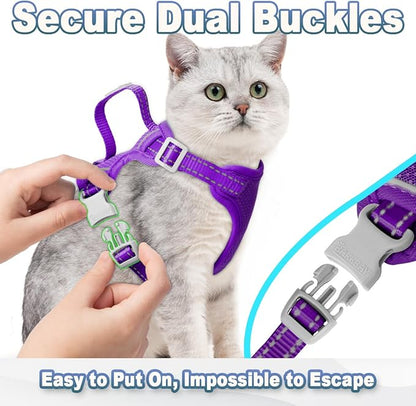Cat Harness and Leash Set Escape Proof for Kitten Walking, Soft Adjustable Top Handle Vest Harnesses for Cats, Easy Control Breathable Reflective Small Medium Large, Purple, S