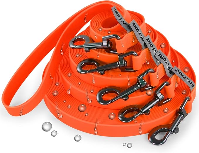 Wolfone 10ft Orange Long Leash - Waterproof Training Dog Leash for Recall, Swimming, Camping, Beach, Hunting, Walking