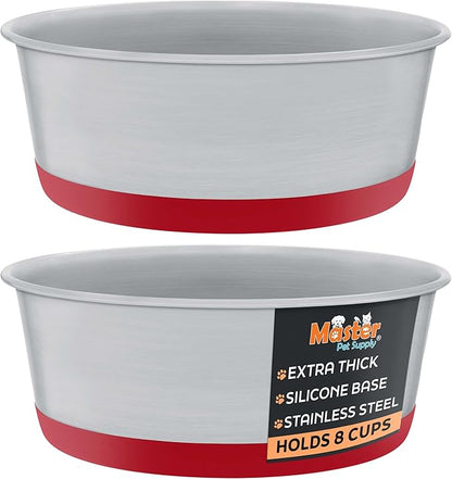 Master Pet Supply Stainless Steel Dog Bowls Set of 2 with Extra Thick Silicone Base - 4 Cup (32 oz) Crimson Red, Non-Slip, Dishwasher Safe Metal Bowls, Pet Dog Food Bowl for Dogs, Cats, Anti Rust