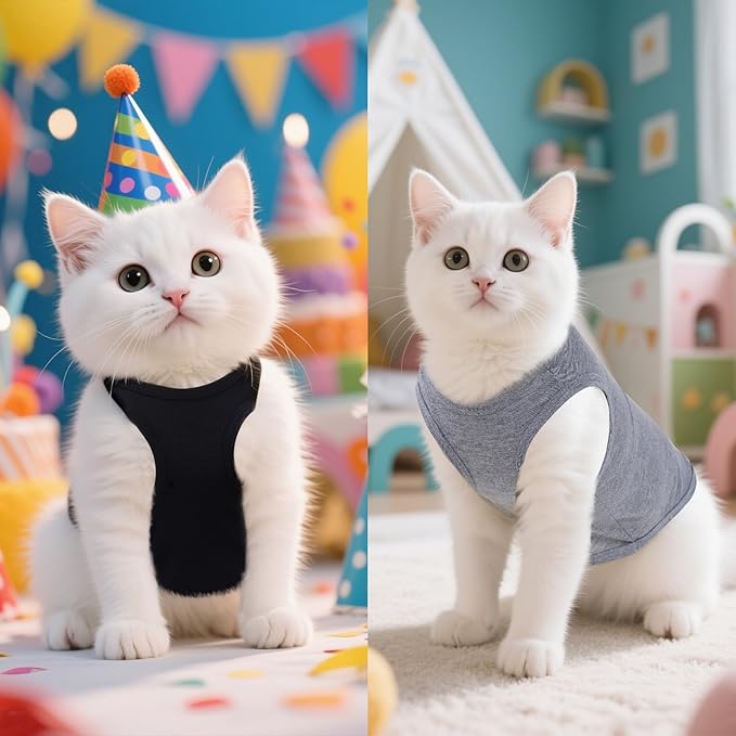 4 Pcs Cat Shirts Solid Color Dog Clothes Summer Sleeveless Pet T Shirts for Small Pet Dogs Cat (Black,Pink,Grey,Rose red, X-Small)