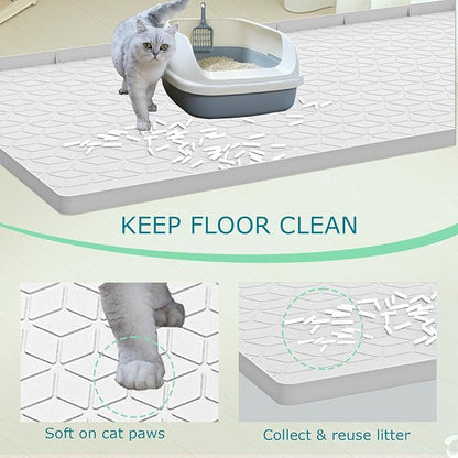 Jacooxi Cat Litter Mat for Litter Box, Silicone Large Cat Litter Trapping Mat - 28x22 in, Waterproof & Non-Slip, Durable & Easy Clean, Light Gray