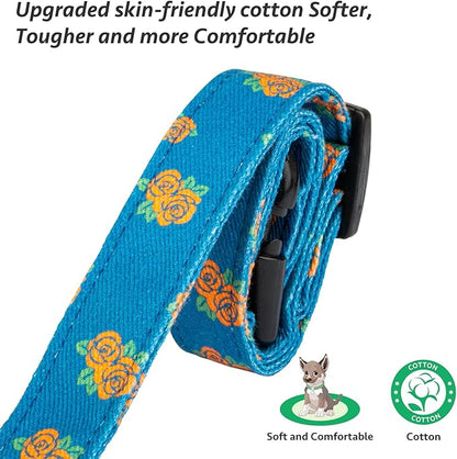 Cotton Handmade Dog Collar Cute and Distinctive Patterns Blue Rose with Pendant for Girl Boy Dogs Collars M