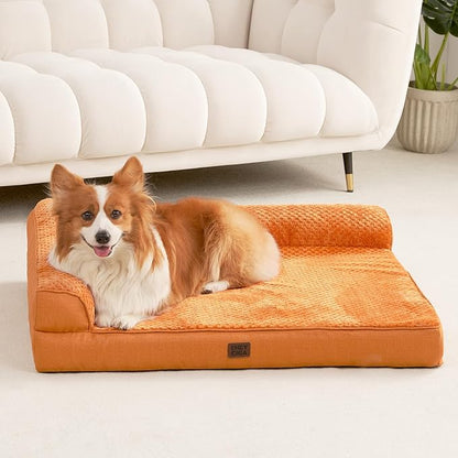 EHEYCIGA Memory Foam Dog Bed Large Size Dogs, Orthopedic Dog Bed Large with Washable Removable Cover, Waterproof Pet Sofa Couch with Nonskid Bottom, 36x27x6, Pumpkin