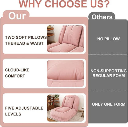 KEIKI Human Dog Bed for Adults, Giant Corduroy Plush Dog Bed with Adjustable Recliner, Foldable Nest Sofa Couch with Pillows for Bedroom or Living Room, Pink