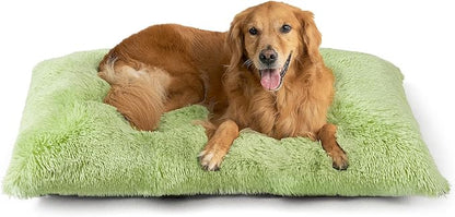 EHEYCIGA Fluffy Dog Crate Bed for Extra Large Dogs, Plush Faux Fur Crate Pad, Calming Anti Anxiety XL Dog Bed, Washable Soft Warm Mat with Non-Slip Bottom, Green