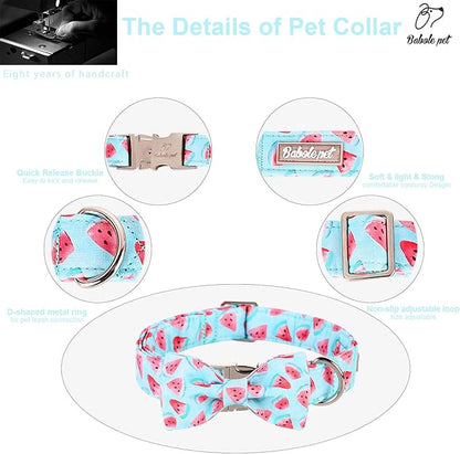 Summer Dog Collar with Bow Tie, Charm Watermelon Bowtie Dog Collar, Durable Adjustable Cotton Pet Collar for Small Medium Large Dogs L
