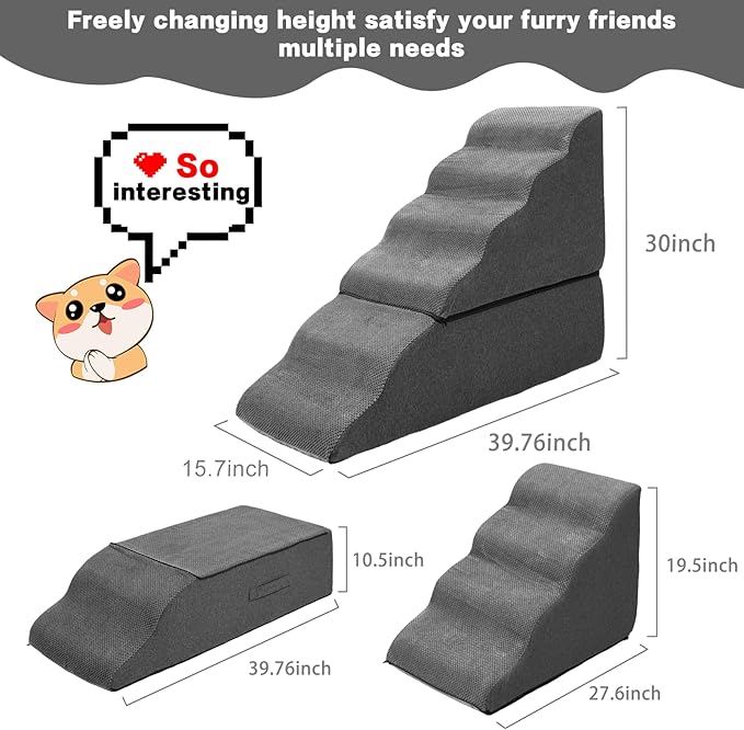 MALOROY Dog Stairs for High Bed 30" H, 6-Step Dog Steps for Bed for Small Dogs and Cats, Pet Stairs for High Bed Climbing, Non-Slip Pet Step Ramps for Old Dogs/Cats, Free-Installation, Dark Grey