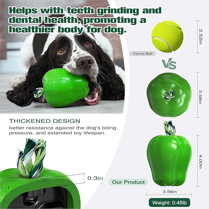 TLKNG Large Size Green Apple Squeaky Dog Toy for Medium/Large Aggressive Chewers Breeds Dogs Durable Bouncy Squeak Ball