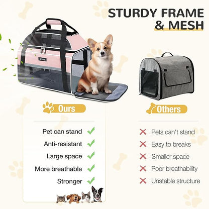 Lekereise Top-Expandable Pet Carrier 18x13x9.5 Inch Southwest Frontier Airline Approved Soft Sided Underseat to 15lbs Travel Carriers for Small Cats Dogs with Locking Safety Zippers Anti-Scratch Mesh