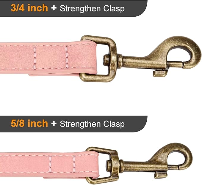 Didog Stylish PU Leather Dog Leash for Small Dogs, Easy to Clean 5ft Small Dog Leash with Metal Tangle-Free Clip, Cute and Fashionable for Walking, Running and Training,Pink, S