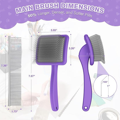 Large Slicker Brush for Dogs,Doodle Brush for Poodles, Goldendoodles, Labradoodle, Extra Long Pins for Detangling Matted Fur & Reducing Shedding, Dog Grooming Kit with Wooden Handle. Purple
