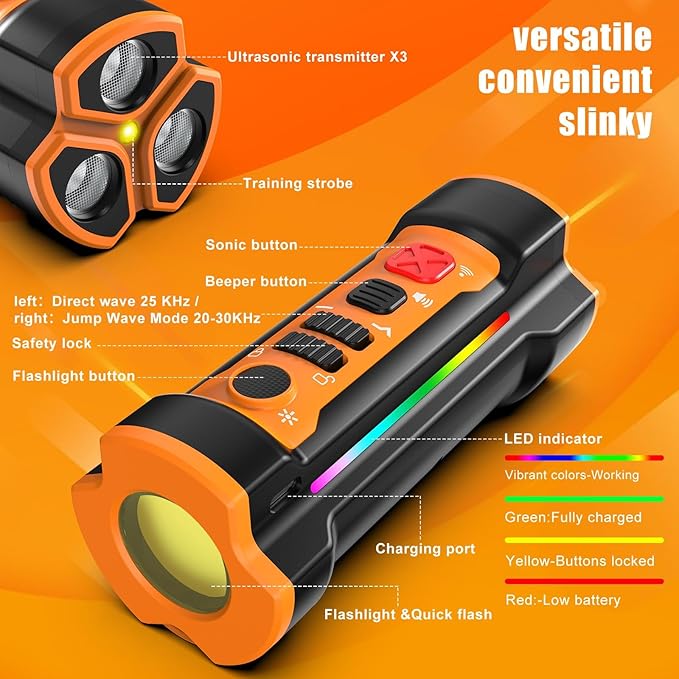 Chwwen Dog Bark Deterrent Devices 2025 Release Anti Barking Device for Dogs Barking Silencer in 55FT 3X Head Anti Bark Device with Flashlight &Party Flashlight Portable Training Tool