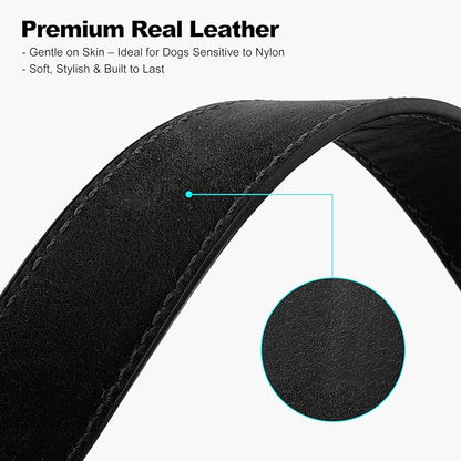 Plutus Pet Genuine Leather Dog Collar – Adjustable Pet Collar with Quick Release Metal Buckle, Soft Real Leather for Small Medium Large Dogs, Heavy Duty & Skin-Friendly (Black, L)