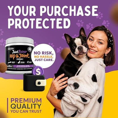 Joint Repair Hip and Joint Chews for Dogs - Finest For Pets Glucosamine, Chondroitin, MSM, Hemp, Omega 3 & Turmeric for Dog Joint Support, Mobility & Pain Relief - (120 Chicken Chews, Made in USA)