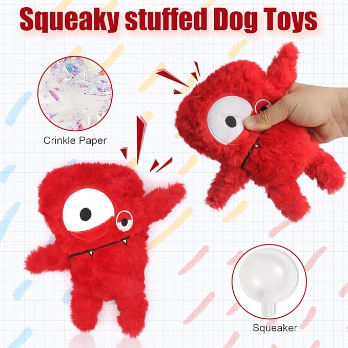 HUGEME Squeaky Dog Toy, Plush Stuffed Dog Toy Keep Them Busy Tug of War Dog Chew Toy for Small Medium Large Dogs (Red)