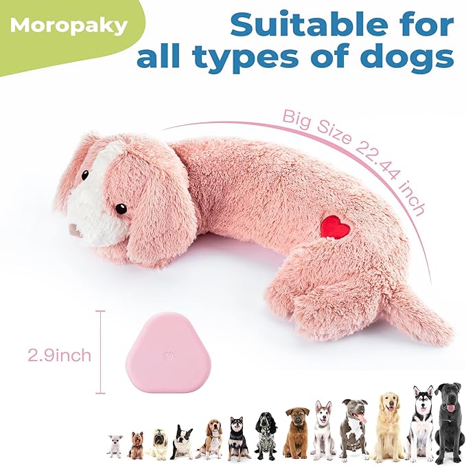 Moropaky Heartbeat Toy Puppy Heartbeat Stuffed Toy for Dog Calming Aid, Heartbeat Puppy Toy for Pets Anxiety Relief, Dog Comfort Toy for Behavioral Aid Crate Training, Puppy Essential