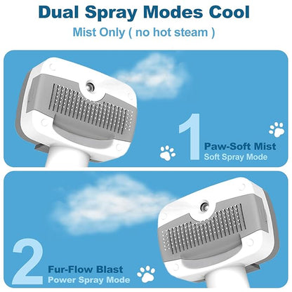 Pawimood Pet Steam Brush for Dogs & Cats, 3-in-1 Steam Grooming Brush for Shedding & Hair Removal - Self Cleaning Spray Comb with Mist for Long Haired Pets - Includes Pet Essence