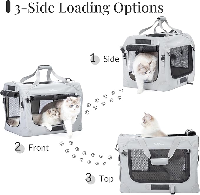 PetMasion Extra Large Cat Carrier for 2 Cats, Collapsible Soft Sided Pet XL Crate for Large Mudium Big Cat 20lbs+, Car Travel Portable Bag for Long Trips Ride 24"x16.5"x16.5"