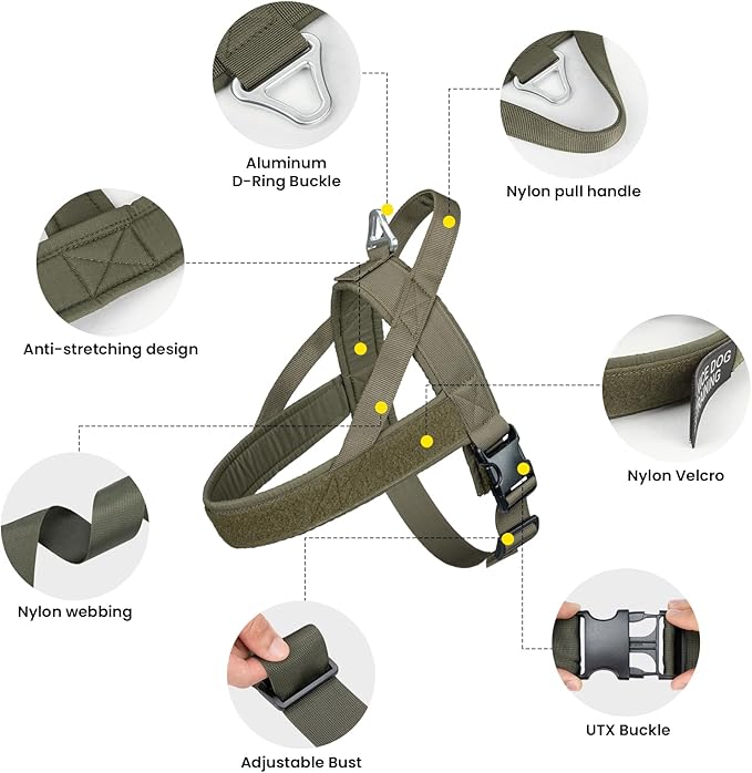 EXCELLENT ELITE SPANKER No Pull Dog Harness Padded Military Patrol Vest Adjustable Nylon Small Service Walking Dog Harness with Handle for Training Running(RGN-L)