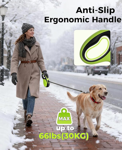 Retractable Dog Leash with Light, 16.4 ft Retractable Pet Leash with Anti-Slip Soft Grip, 360° Tangle-Free, One-Button Control, Reflective Leashes for Small Medium Dog Up to 66 lbs