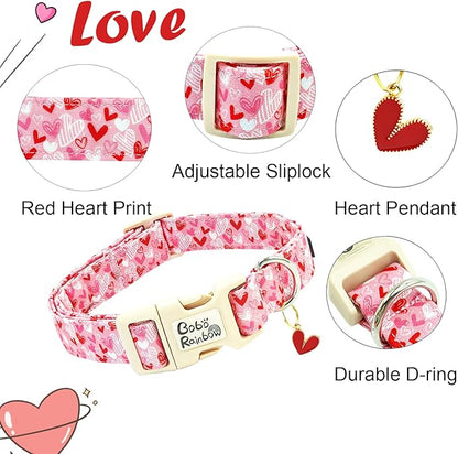 Valentine's Day Dog Collar-Love Heart Adjustable Pet Collars Soft Comfortable Cotton Holiday Puppy Collar Cute Necklace Gift for Medium Dogs