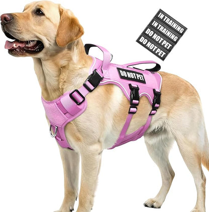 WINSEE Escape Proof Dog Harness, Service Working Molle Harness with Double Handle, Tactical Pet Vest with 4 Patches for Small Medium Large Dogs Walking Hiking Hunting