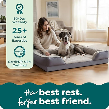 FurHaven Cooling Gel Dog Bed for Large Dogs, Perfect Comfort Sofa Bed with Cool Gel-Top Foam with a Solid Orthopedic Foam Base, Removable Washable Cover, Jumbo Plus XXL, Plush & Velvet, Granite Gray.