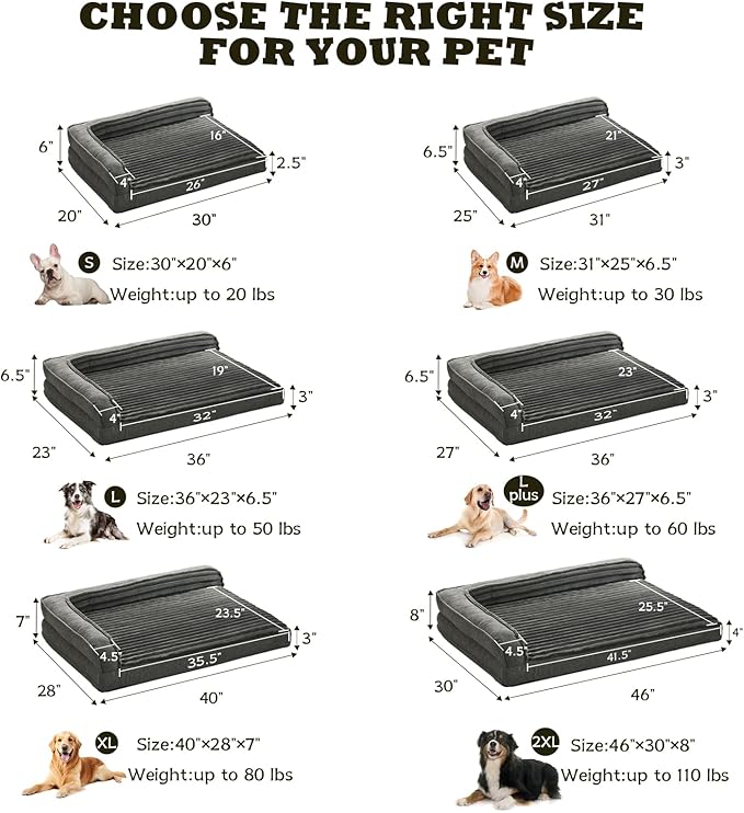 WINDRACING Orthopedic Dog Beds for Medium Dogs, Waterproof Egg Foam Dog Sofa Bed with L Bolster Sides, Washable Medium Pet Bed with Removable Cover & Non-Slip Bottom, 36 x 23 inch, Gray