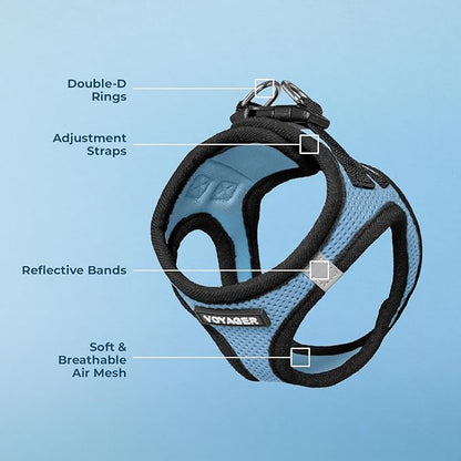 Best Pet Supplies Voyager Step-in Air Harness - All Weather Mesh, Reflective, No Pull Harness for Dogs, Cats - Secure with Hook & Loop Fastener, Buckle, Double D-Rings - Baby Blue/Black Trim, L