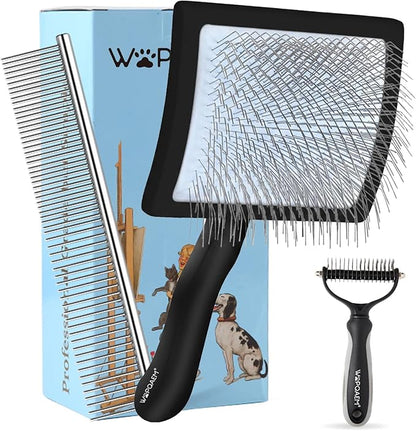 Slicker Brush for Dogs, Large Dog Brush to Long Haired Dogs for Goldendoodles Poodles Doodles Bernedoodles, Long Pin Grooming Kits to Dematting & Reducing Tangles and Fluff, Black