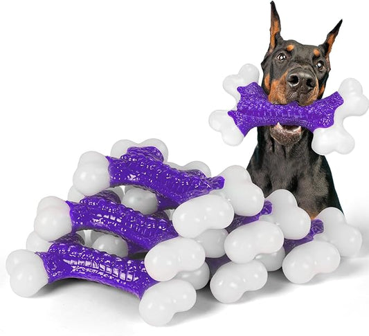 6-Pack Tough Dog Chew Toys for Aggressive Chewers Large Medium Breed Bacon Flavor, Bone Toy Dog, Nylon Heavy Duty Extreme Indestructible Teething Training