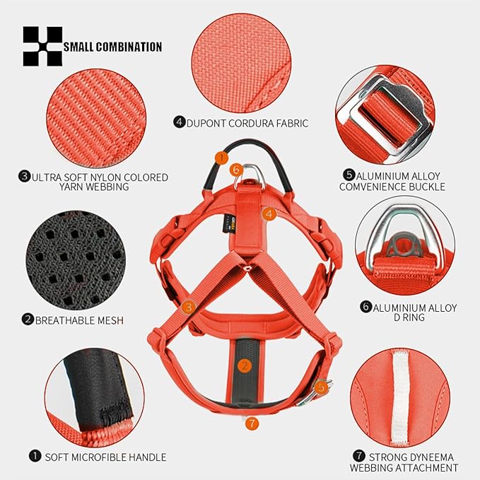 Adjustable Dog Harness with Handle, Padded Comfort,Small, Medium and Large Dogs (Orange, L)
