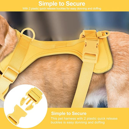 No Pull Lightweight Dog Harness: Adjustable Durable Breathable Mesh Pet Vest Harness with Soft & Comfortable Cushion, for Small Medium Large Dogs (L, Butter Yellow)